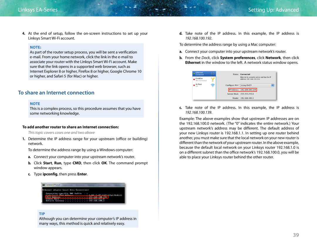 Linksys EA6400 manual To share an Internet connection, To add another router to share an Internet connection 