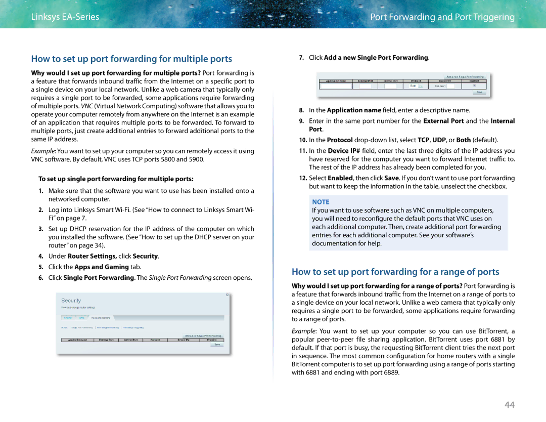 Linksys EA6400 manual How to set up port forwarding for multiple ports, How to set up port forwarding for a range of ports 