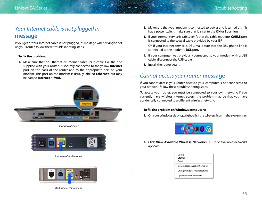 Linksys EA6400 manual Message, To fix the problem on Windows computers 