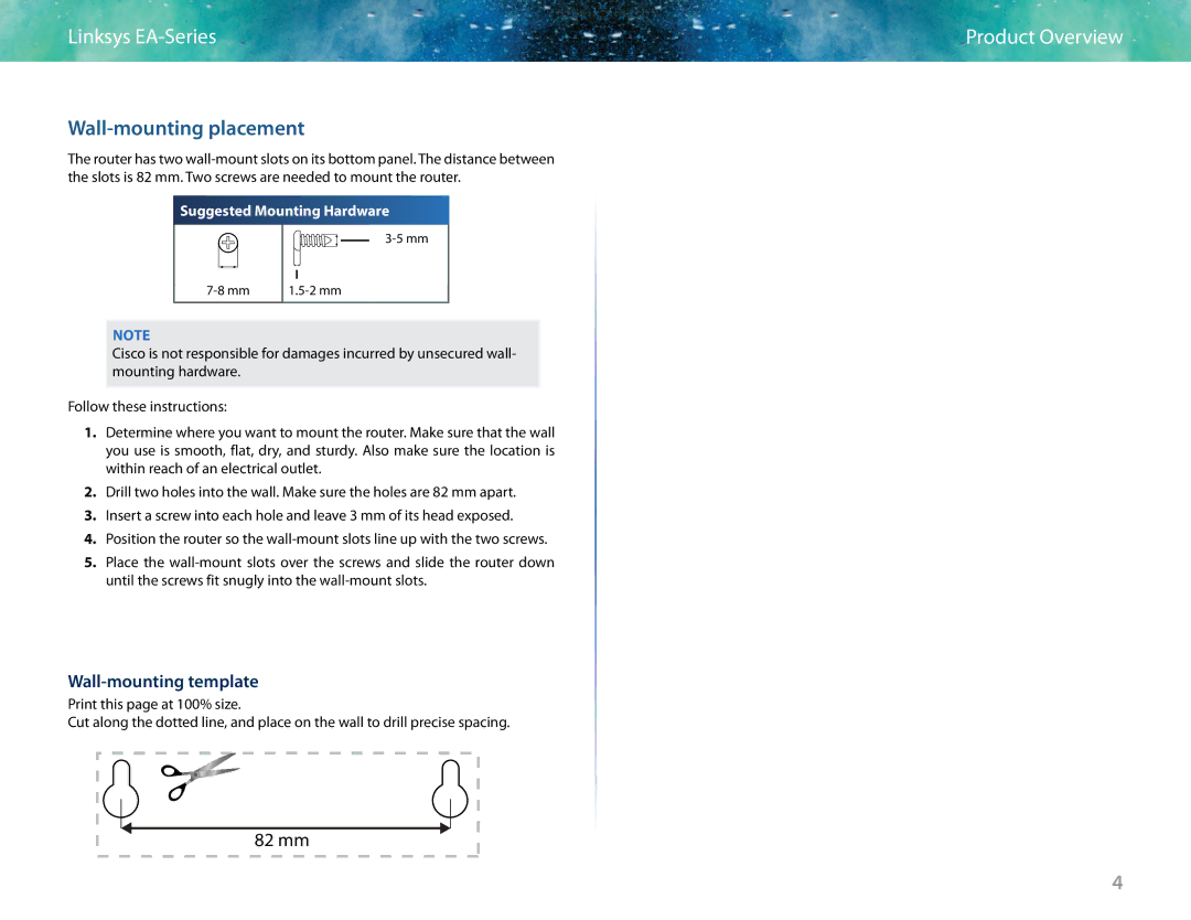Linksys EA6400 manual Wall-mounting placement, Wall-mounting template 