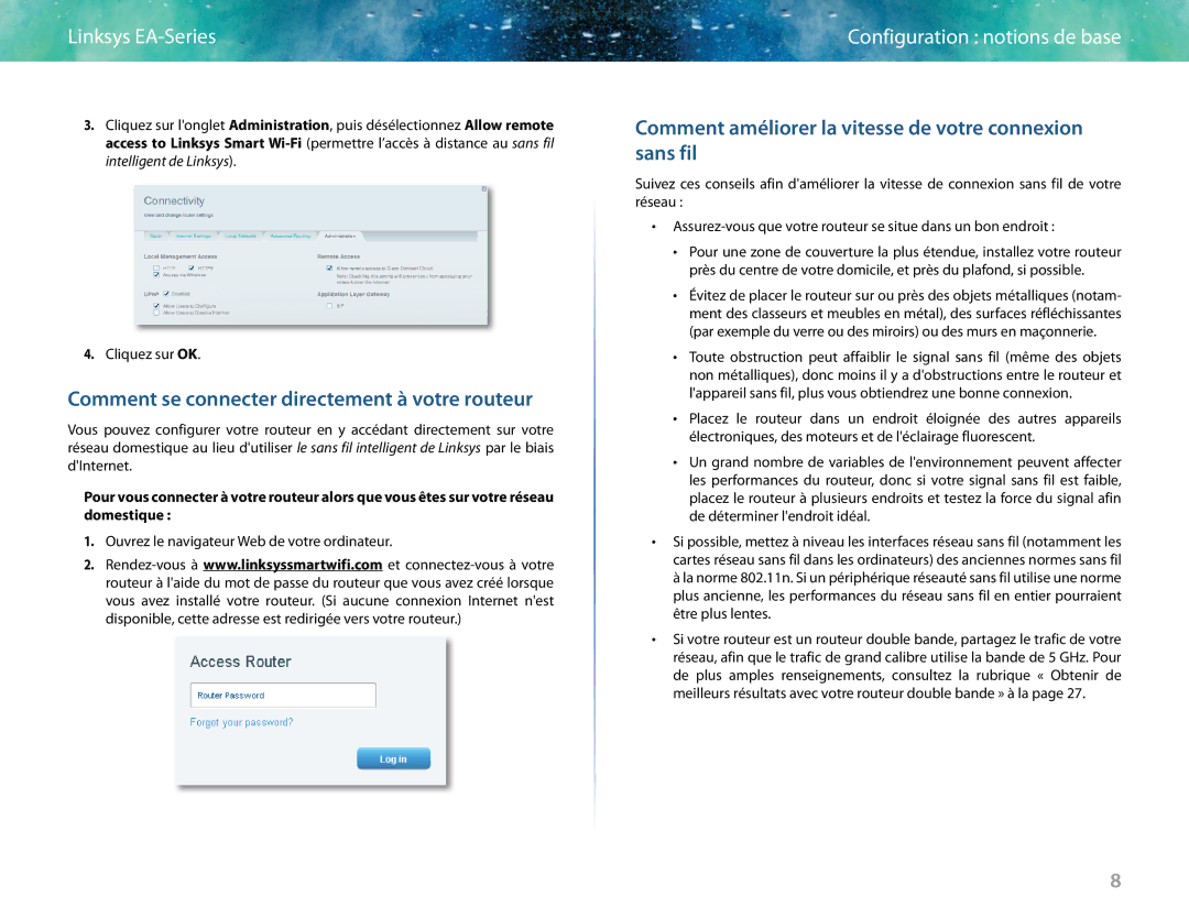 Linksys EA6400 Comment se connecter directement à votre routeur, Comment améliorer la vitesse de votre connexion sans fil 