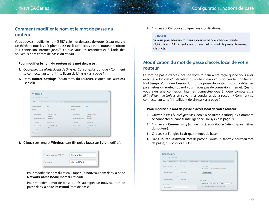 Linksys EA6400 Comment modifier le nom et le mot de passe du routeur, Pour modifier le nom du routeur et le mot de passe 