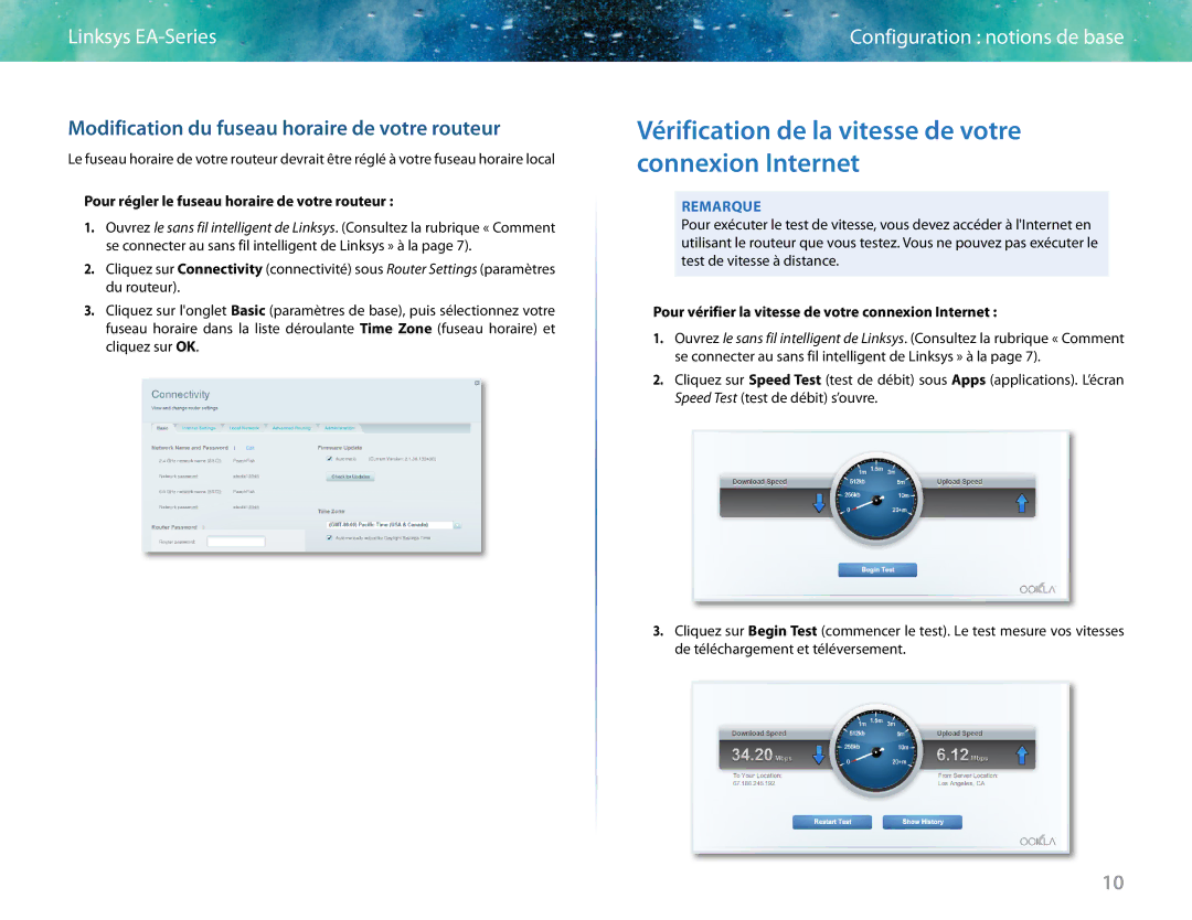 Linksys EA6400 Vérification de la vitesse de votre connexion Internet, Modification du fuseau horaire de votre routeur 