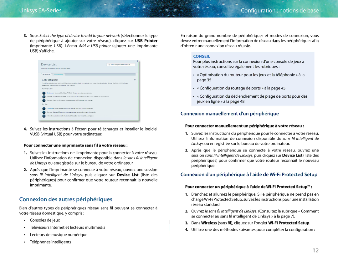 Linksys EA6400 manual Connexion des autres périphériques, Connexion manuellement dun périphérique 