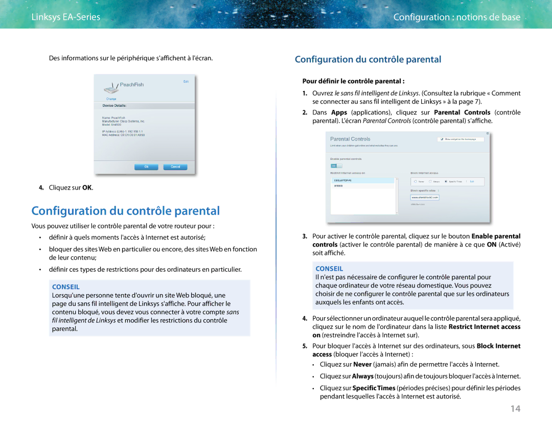 Linksys EA6400 manual Configuration du contrôle parental, Pour définir le contrôle parental 