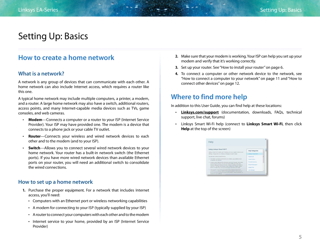 Linksys EA6400 manual Setting Up Basics, How to create a home network, Where to find more help, What is a network? 