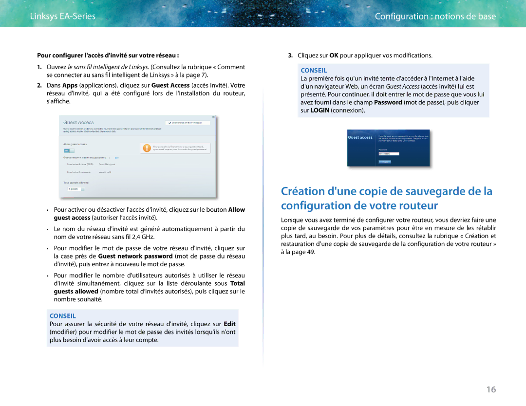 Linksys EA6400 manual Pour configurer laccès dinvité sur votre réseau 