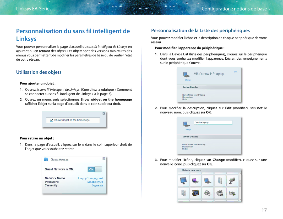 Linksys EA6400 manual Personnalisation du sans fil intelligent de Linksys, Utilisation des objets 