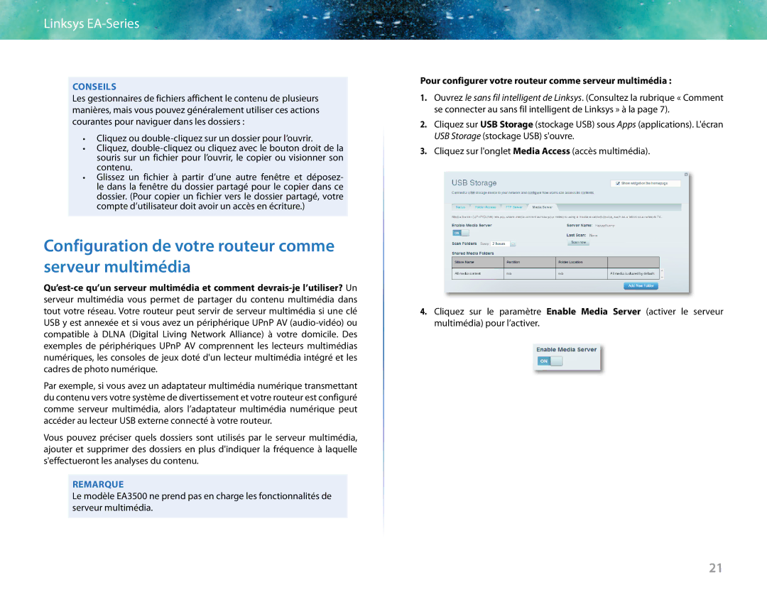 Linksys EA6400 manual Configuration de votre routeur comme serveur multimédia 