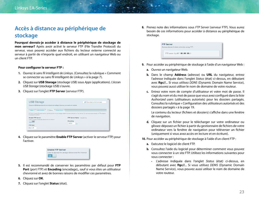 Linksys EA6400 manual Accès à distance au périphérique de stockage 