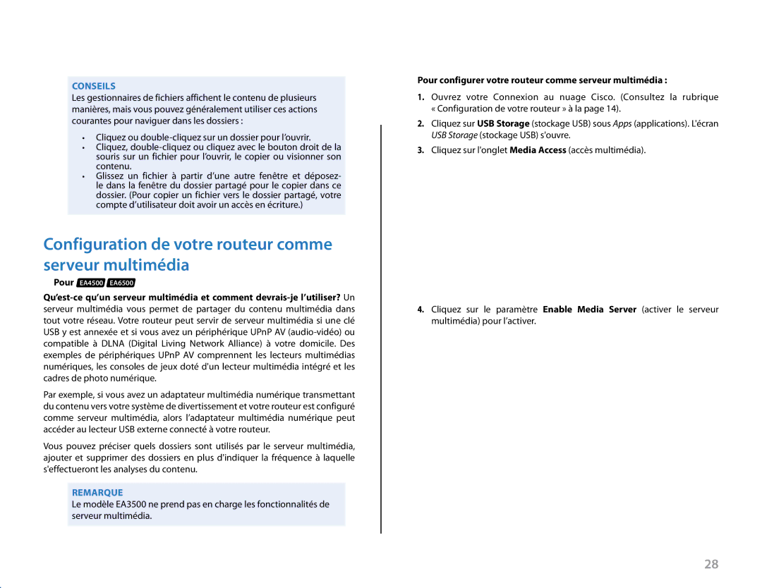 Linksys EA2700, Linksys EA6500, EA4500, EA3500 manual Configuration de votre routeur comme serveur multimédia 