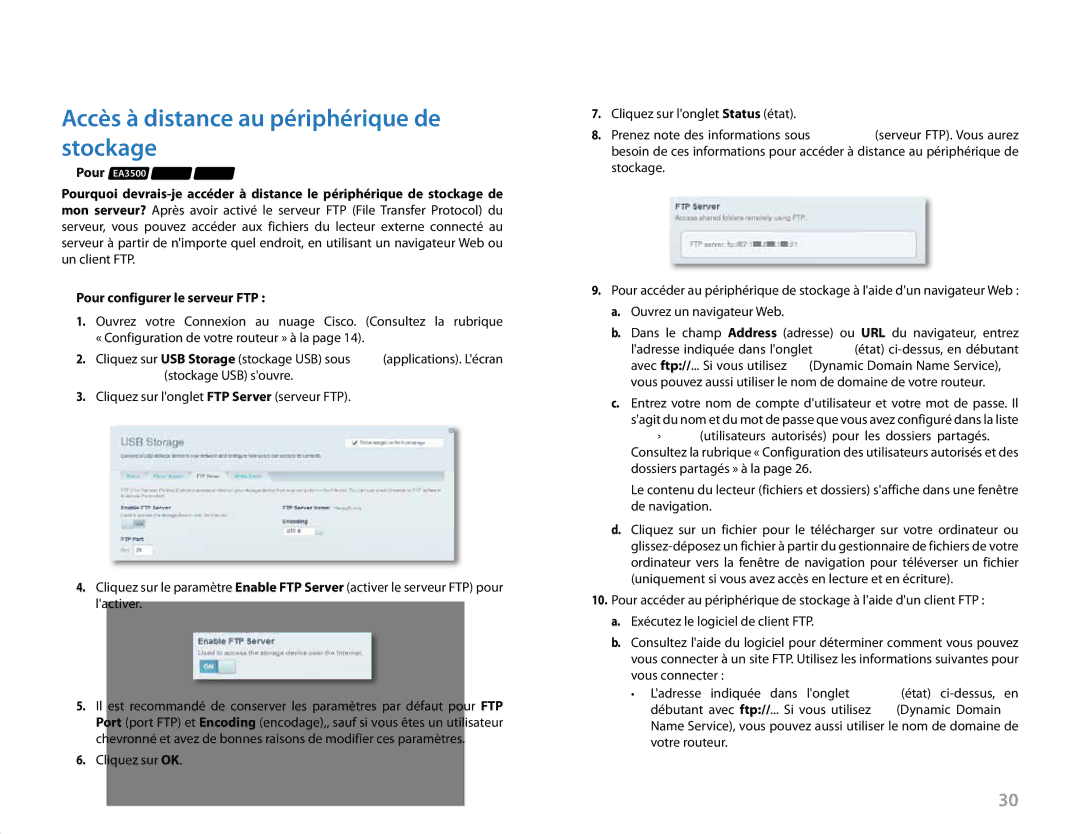 Linksys Linksys EA6500, EA4500, EA2700, EA3500 manual Accès à distance au périphérique de stockage 