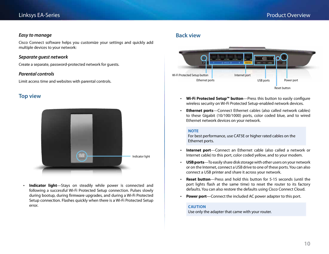 Linksys EA2700, Linksys EA6500, EA4500, EA3500 manual Top view 