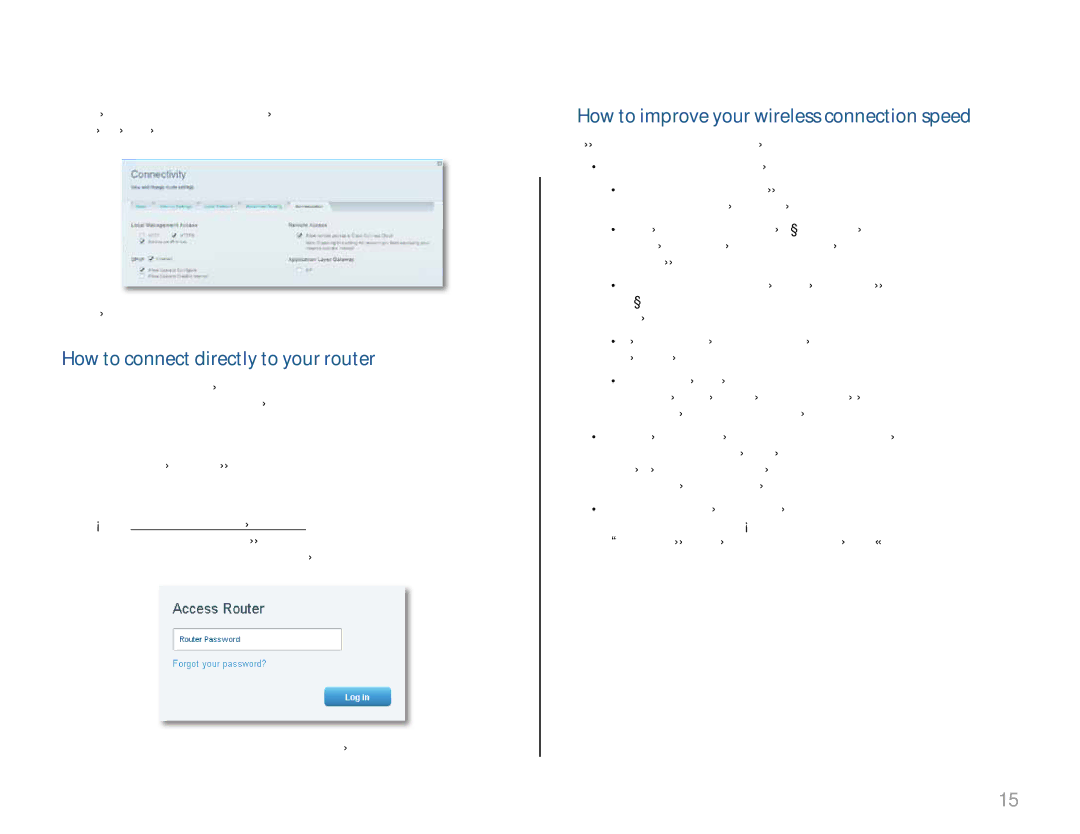 Linksys EA2700, EA6500, EA4500, EA3500 How to connect directly to your router, How to improve your wireless connection speed 