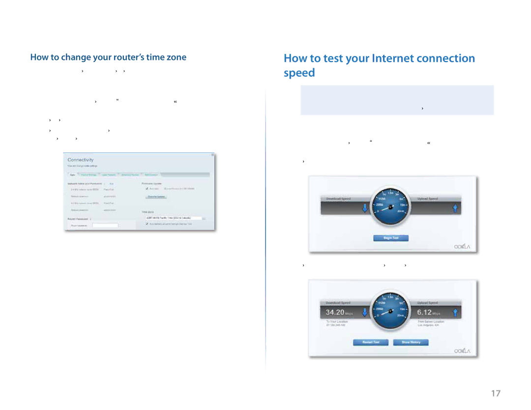 Linksys Linksys EA6500, EA4500, EA2700 How to test your Internet connection speed, How to change your router’s time zone 