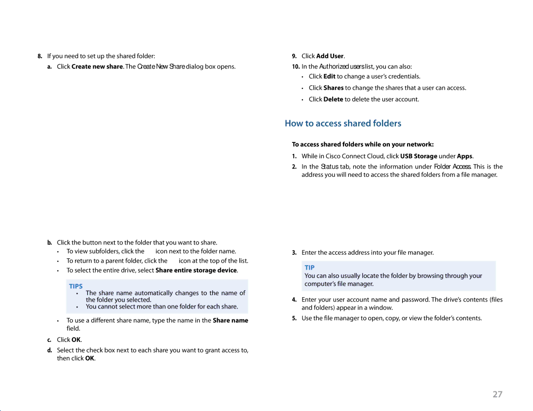 Linksys EA6500, EA4500, EA2700 How to access shared folders, Click Add User, To access shared folders while on your network 