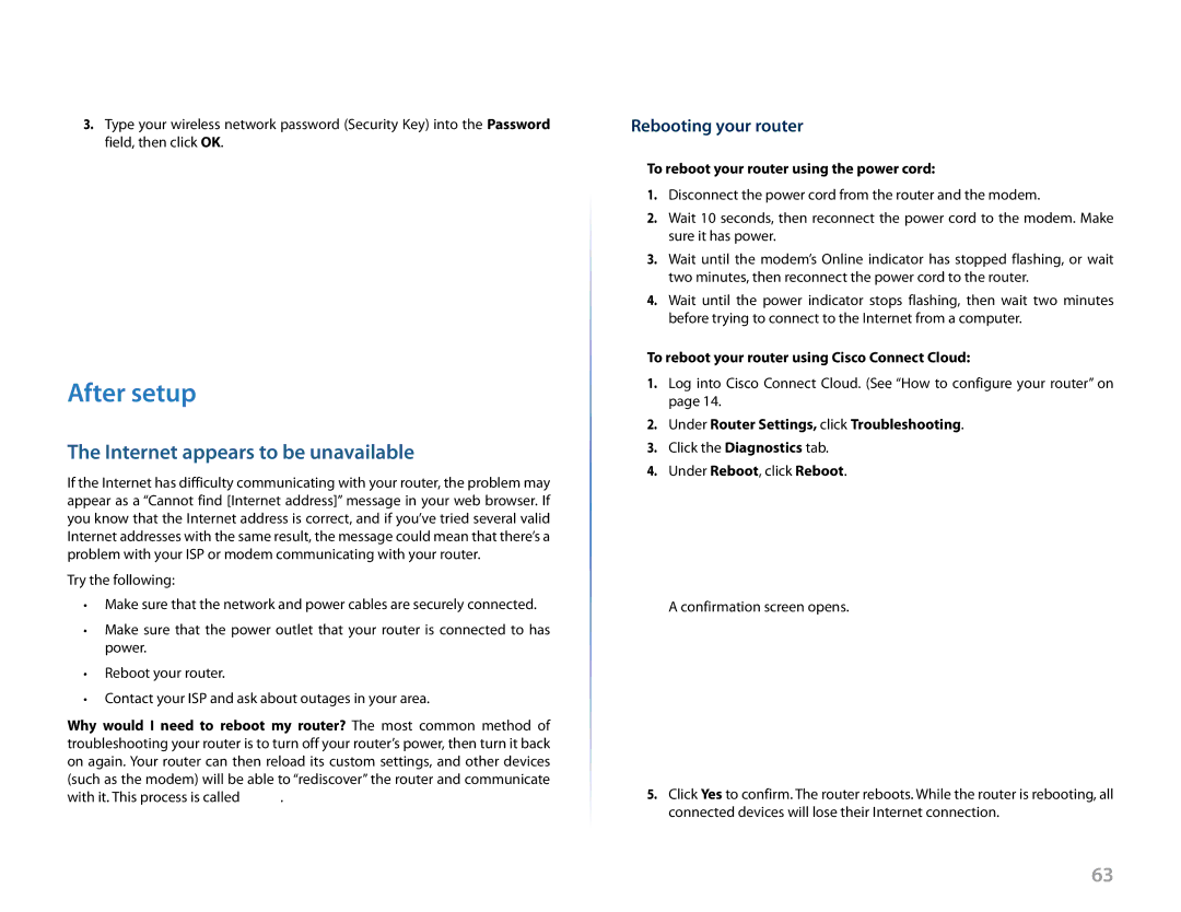 Linksys Linksys EA6500, EA4500, EA2700, EA3500 manual After setup, Internet appears to be unavailable, Rebooting your router 