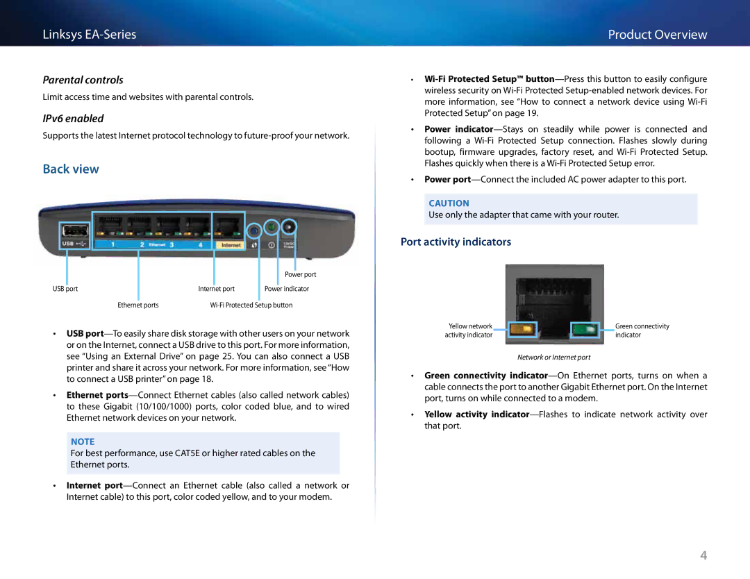 Linksys EA4500, Linksys EA6500, EA2700, EA3500 manual Port activity indicators 