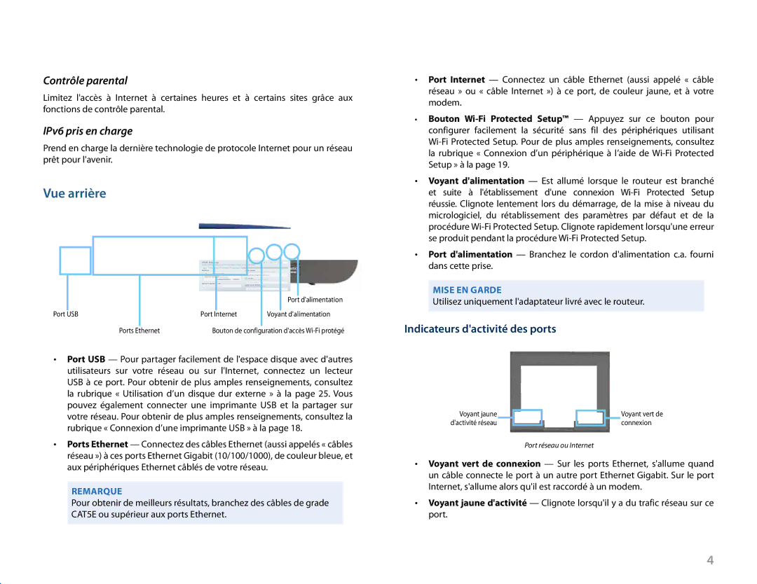 Linksys EA3500, Linksys EA6500, EA4500, EA2700 manual Indicateurs dactivité des ports 