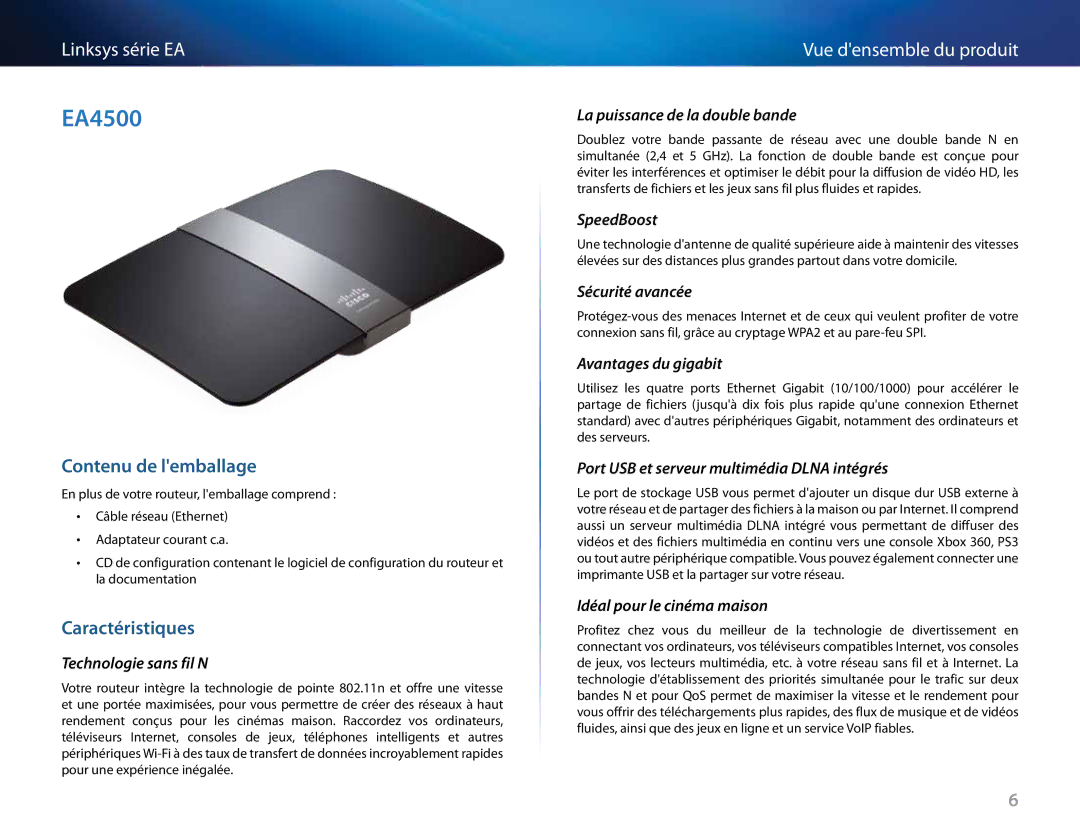 Linksys Linksys EA6500, EA4500, EA2700, EA3500 manual Port USB et serveur multimédia Dlna intégrés 