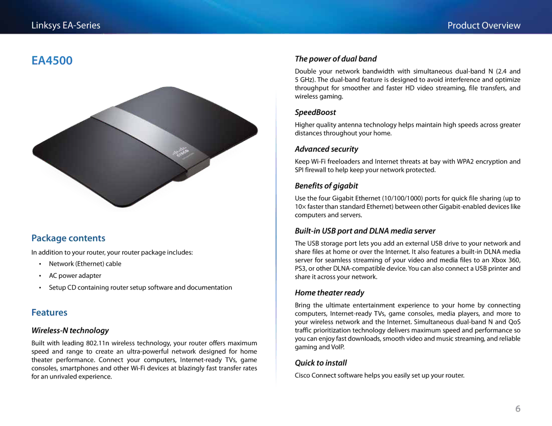 Linksys EA3500, Linksys EA6500, EA2700 manual EA4500, Built-in USB port and Dlna media server 