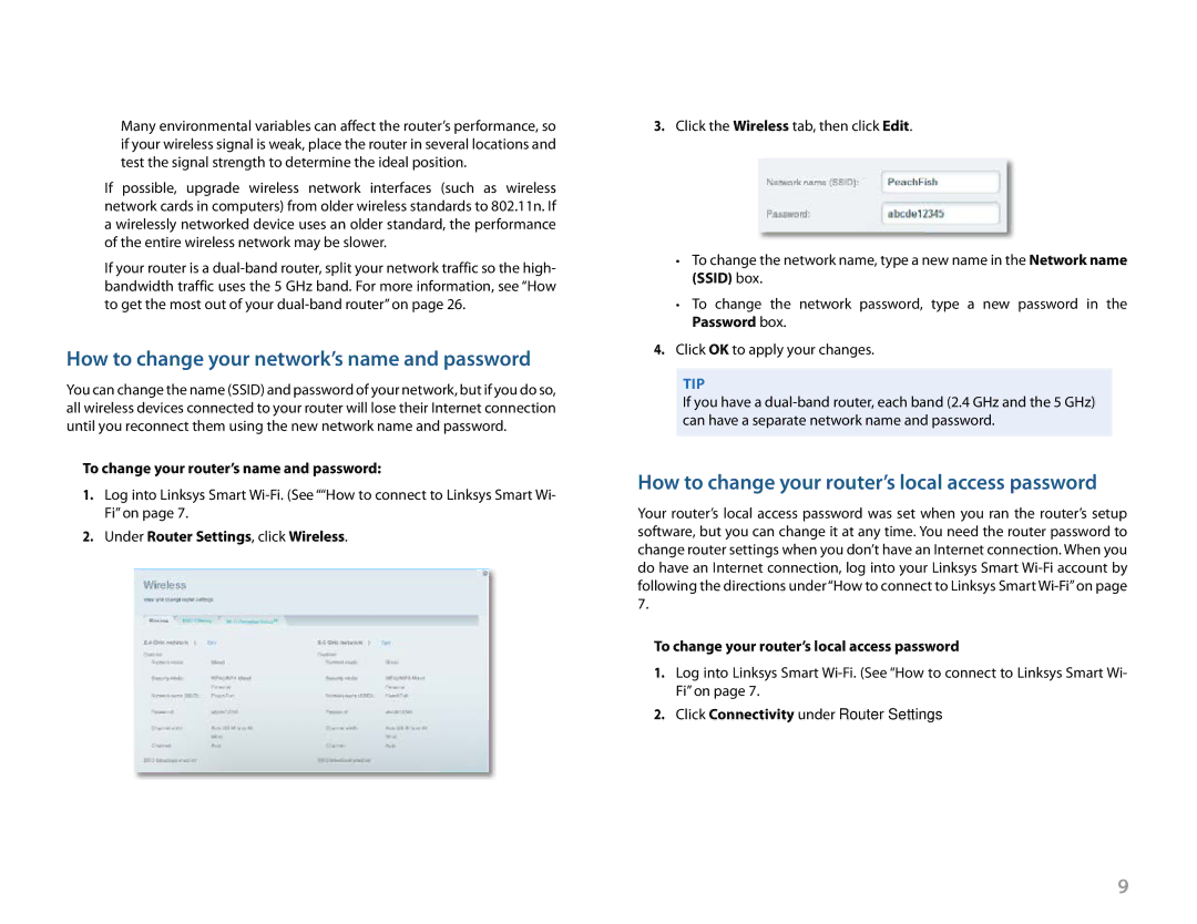 Linksys EA6900 manual How to change your network’s name and password, How to change your router’s local access password 