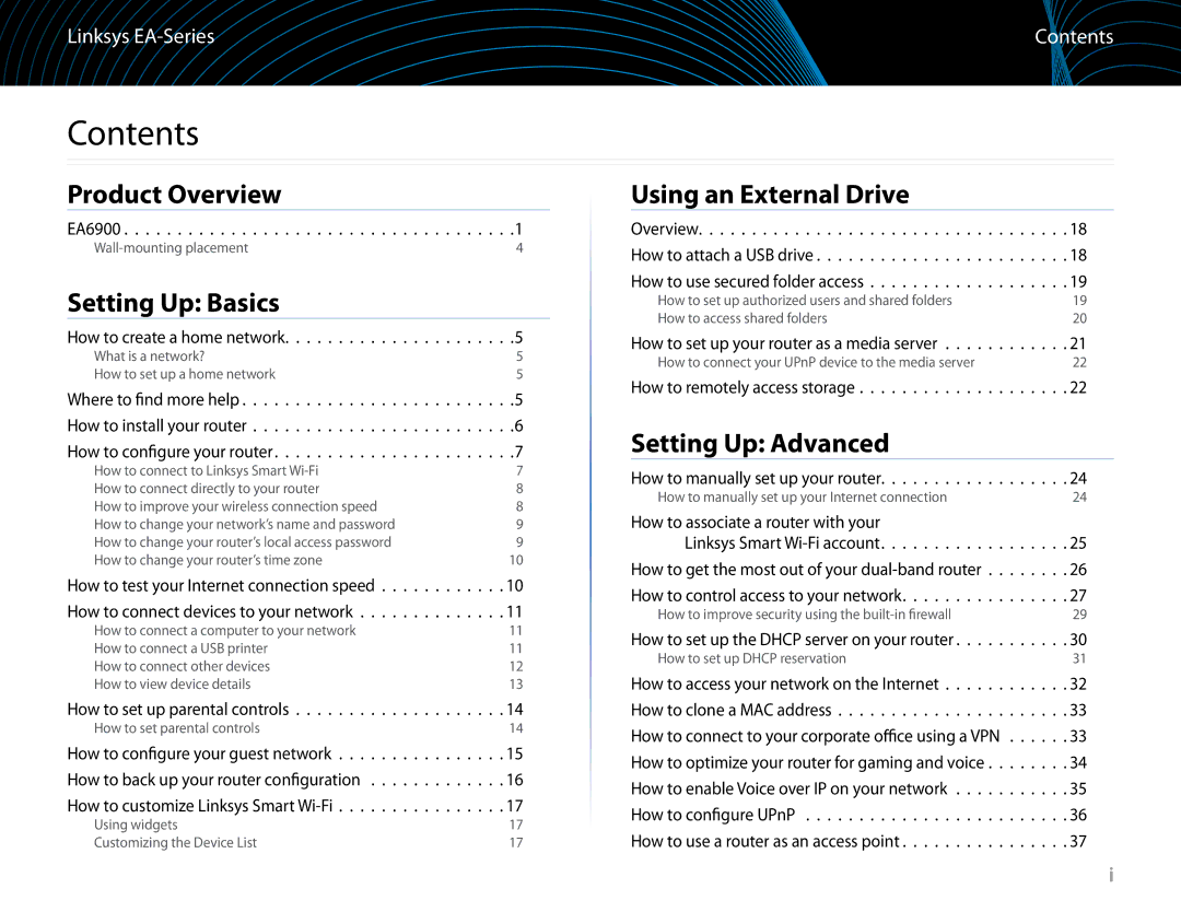 Linksys EA6900 manual Contents 