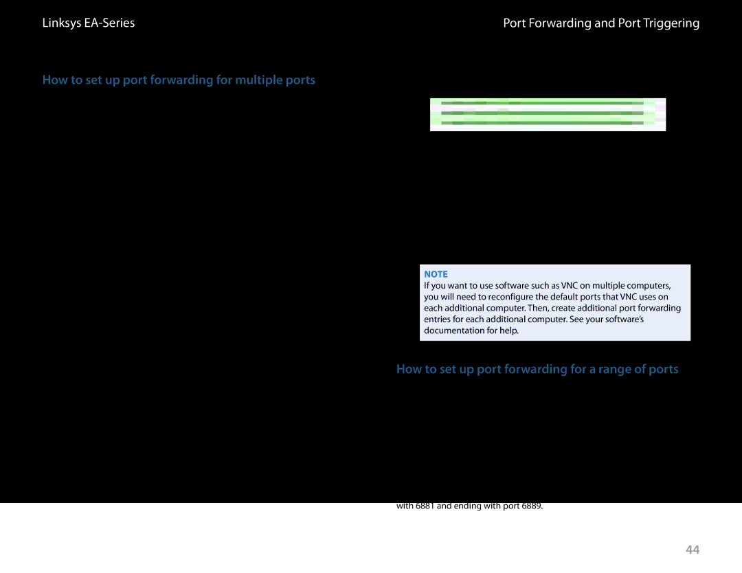 Linksys EA6900 manual How to set up port forwarding for multiple ports, How to set up port forwarding for a range of ports 