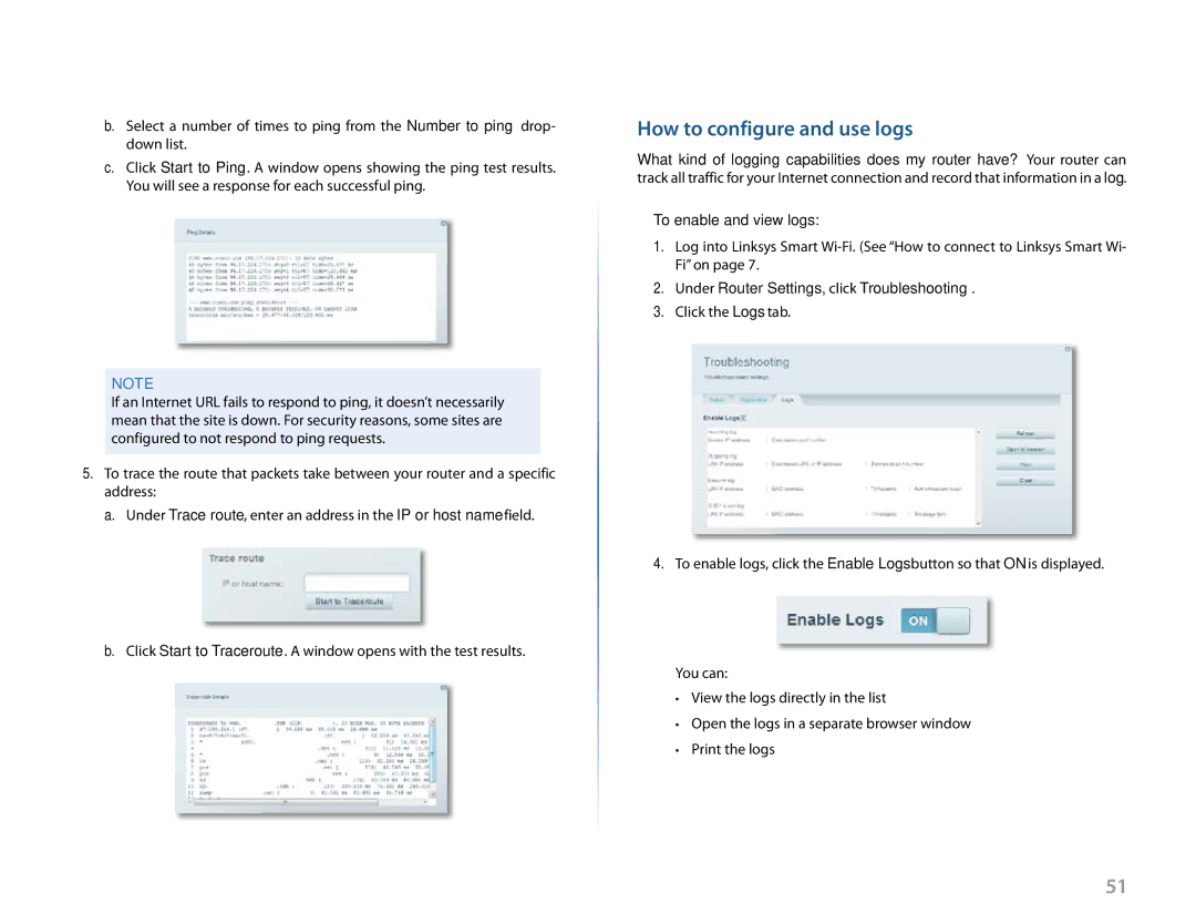 Linksys EA6900 manual How to configure and use logs, To enable and view logs 