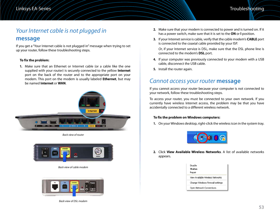 Linksys EA6900 manual Message, To fix the problem on Windows computers 