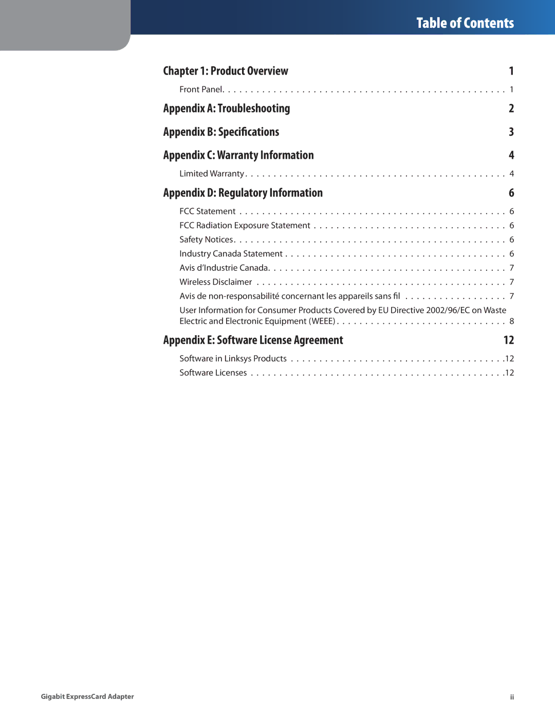 Linksys EC1000 manual Table of Contents 