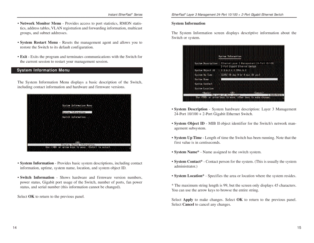 Linksys EF1324 manual System Information Menu 