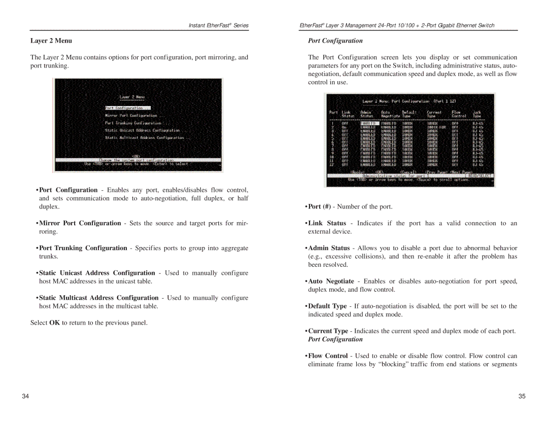 Linksys EF1324 manual Layer 2 Menu, Port Configuration 