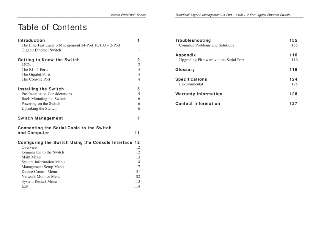 Linksys EF1324 manual Table of Contents 