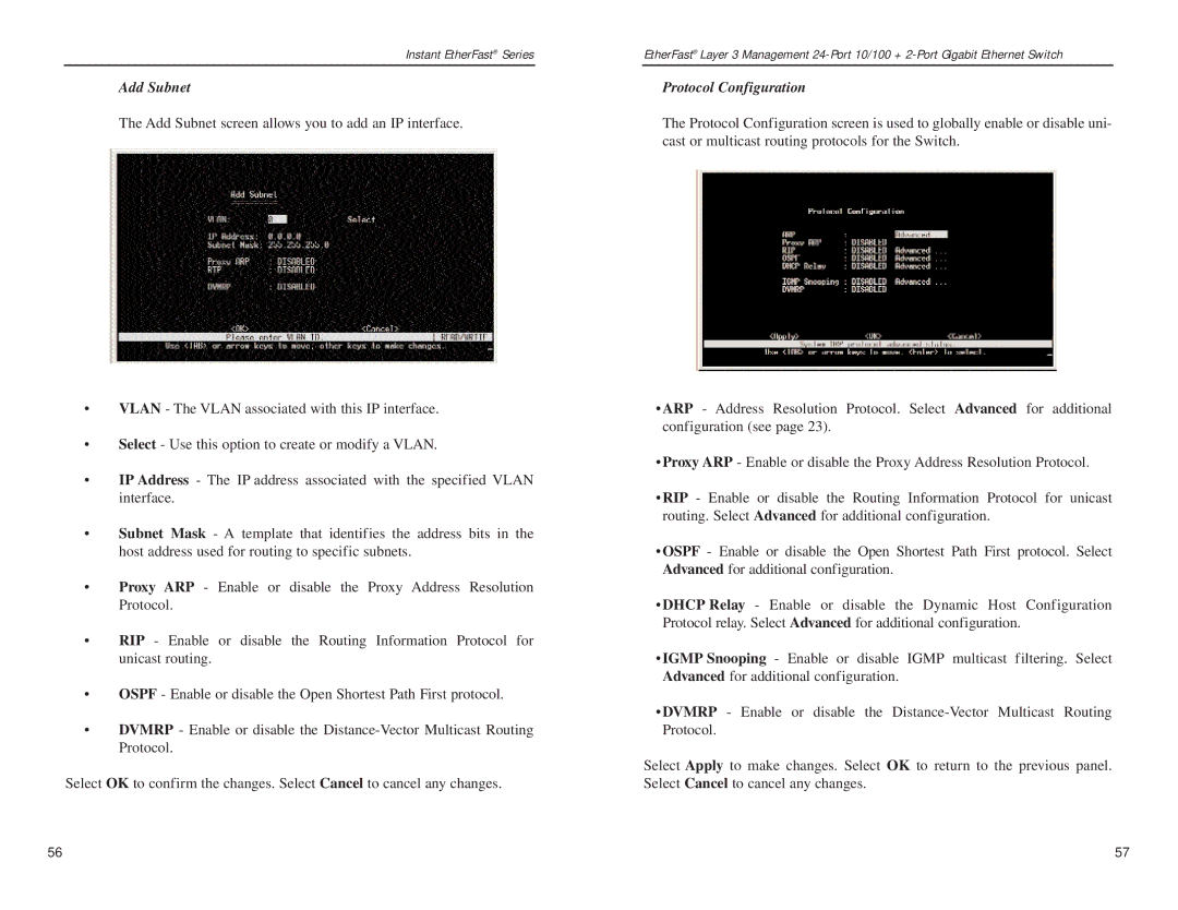 Linksys EF1324 manual Add Subnet, Protocol Configuration 