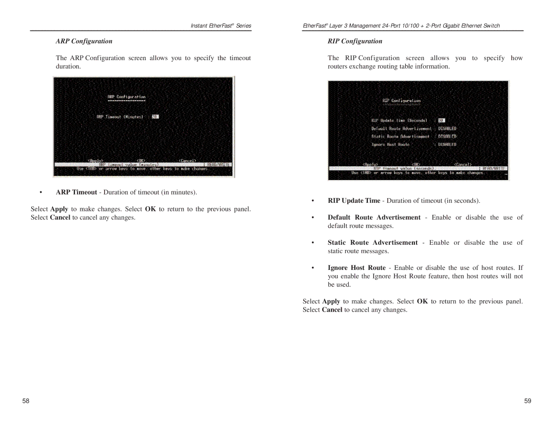 Linksys EF1324 manual ARP Configuration, RIP Configuration 