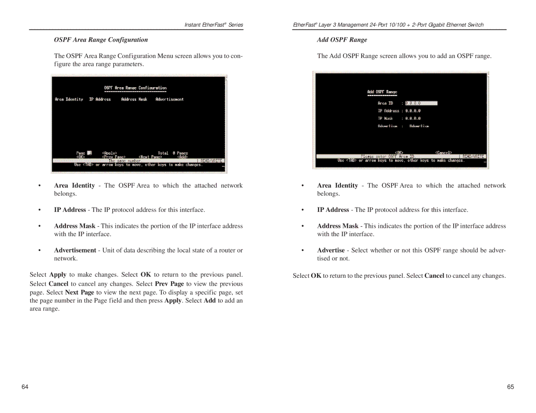 Linksys EF1324 manual Ospf Area Range Configuration, Add Ospf Range 