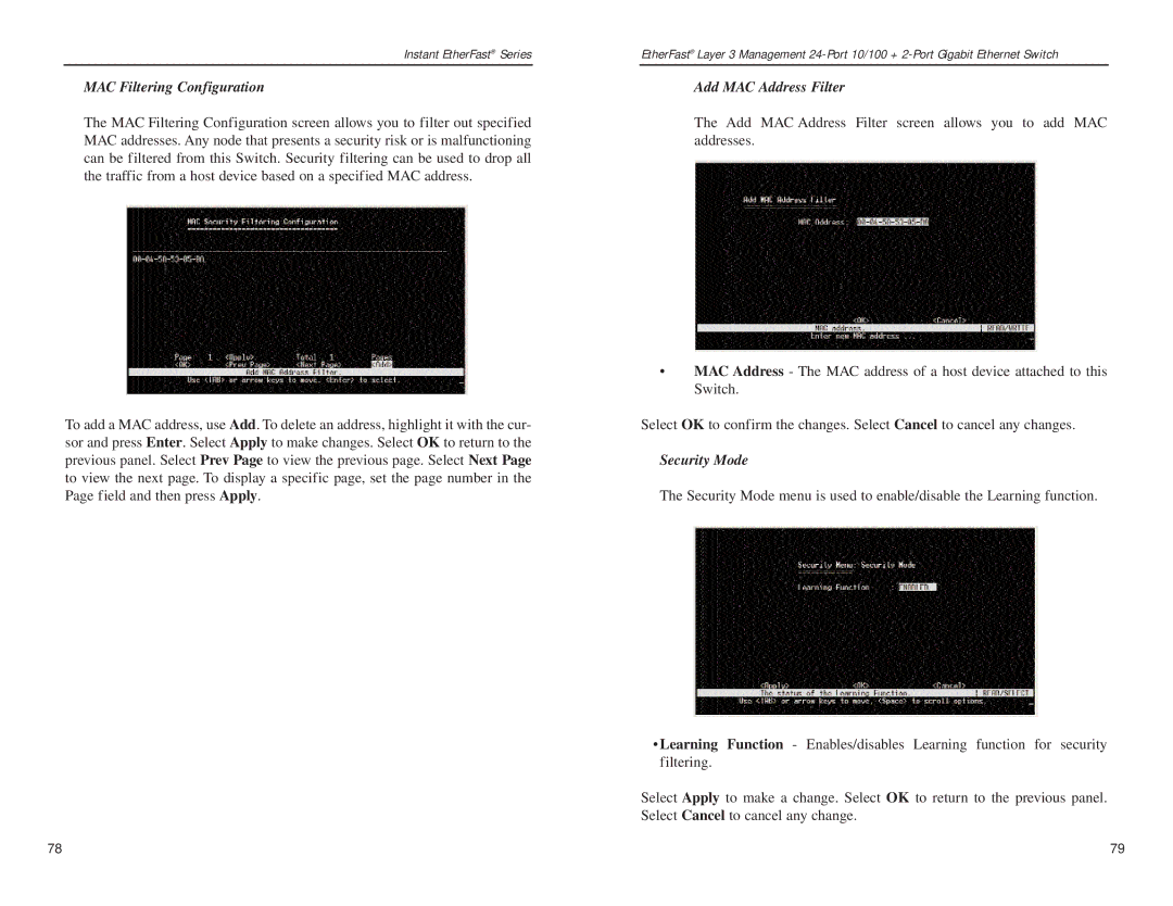 Linksys EF1324 manual MAC Filtering Configuration, Add MAC Address Filter, Security Mode 