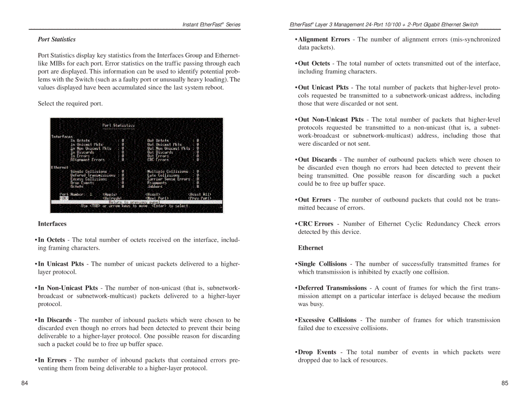 Linksys EF1324 manual Port Statistics, Interfaces, Ethernet 