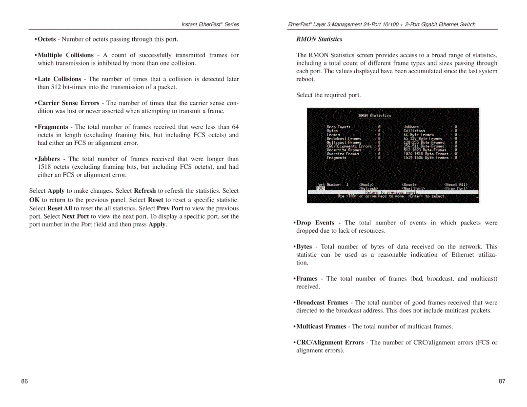 Linksys EF1324 manual Rmon Statistics 