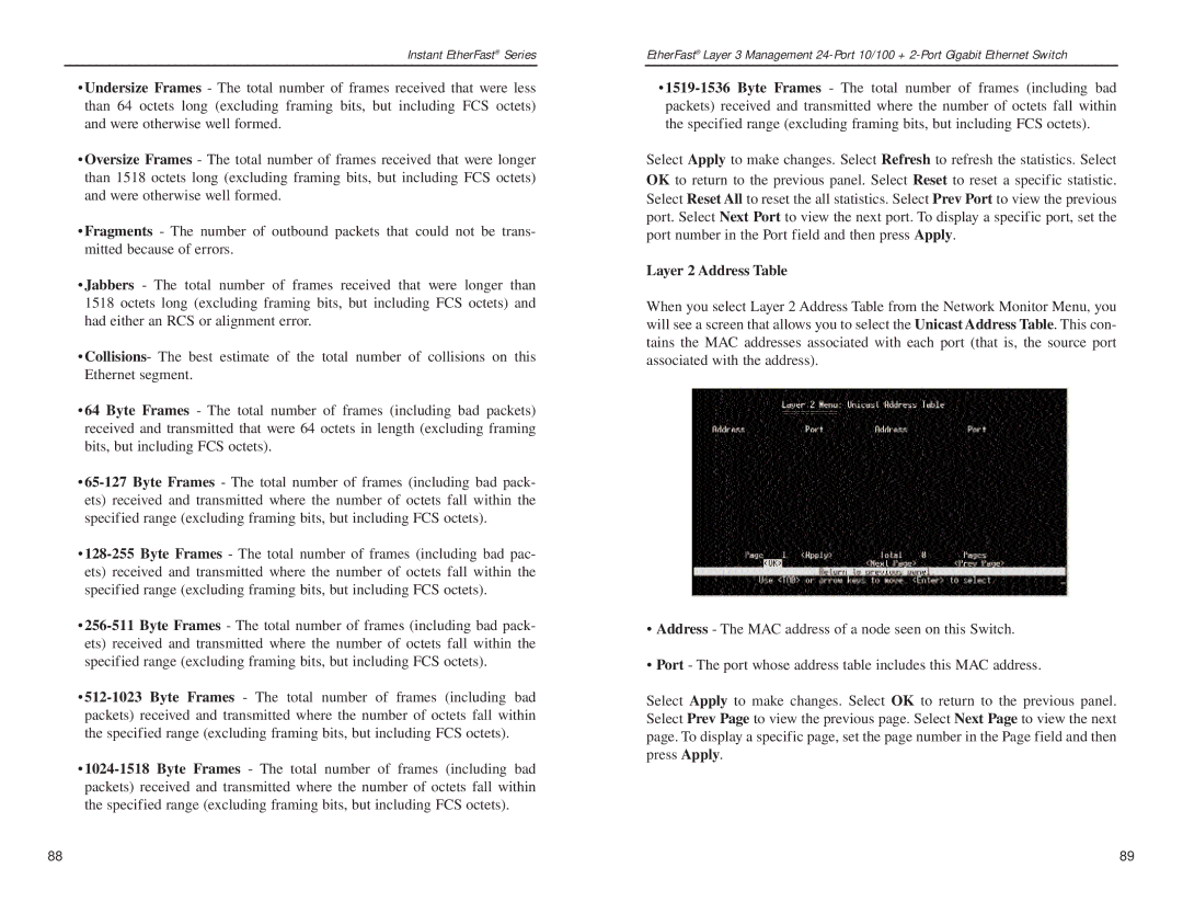 Linksys EF1324 manual Layer 2 Address Table 