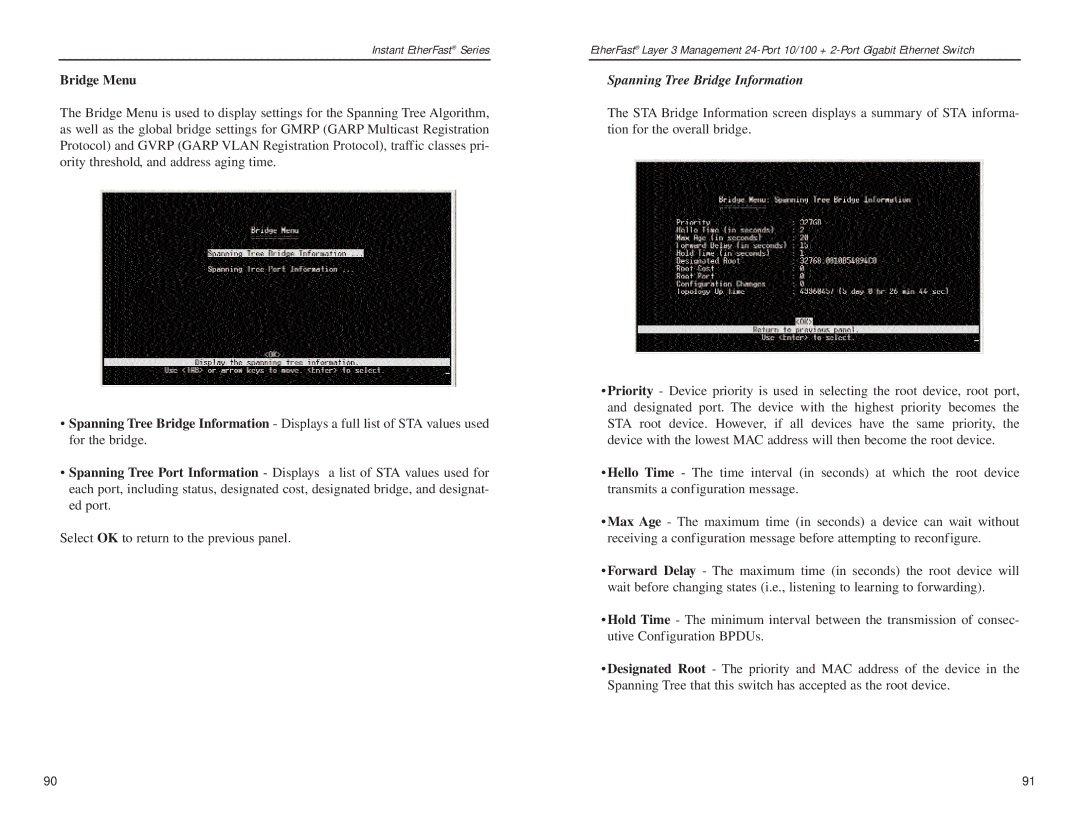 Linksys EF1324 manual Bridge Menu, Spanning Tree Bridge Information 