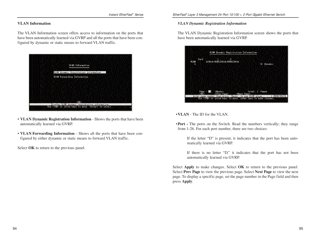 Linksys EF1324 manual Vlan Information, Vlan Dynamic Registration Information 