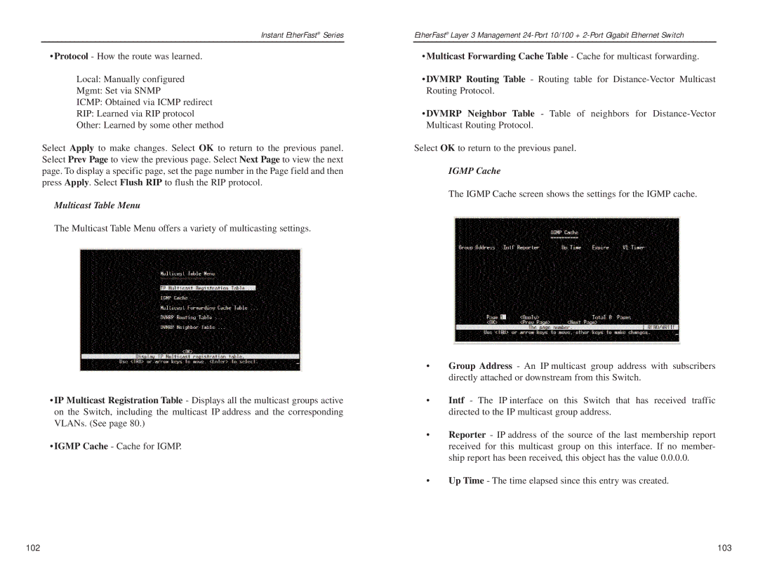 Linksys EF1324 manual Multicast Table Menu, Igmp Cache 