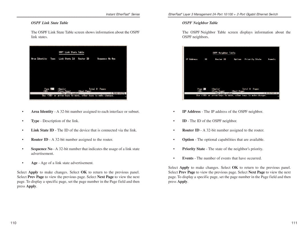 Linksys EF1324 manual Ospf Link State Table, Ospf Neighbor Table 