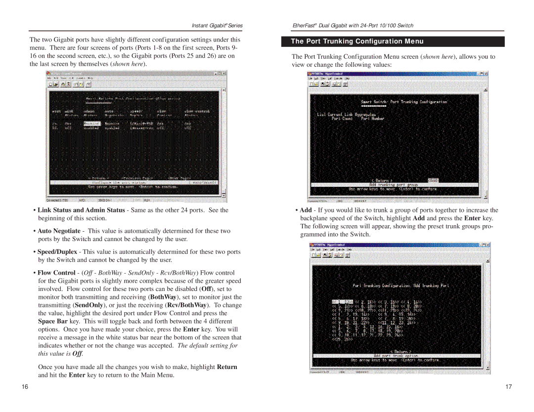 Linksys EF24G2 manual Port Trunking Configuration Menu 