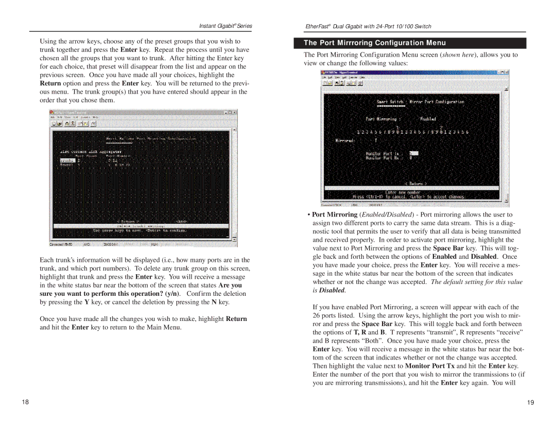 Linksys EF24G2 manual Port Mirrroring Configuration Menu 