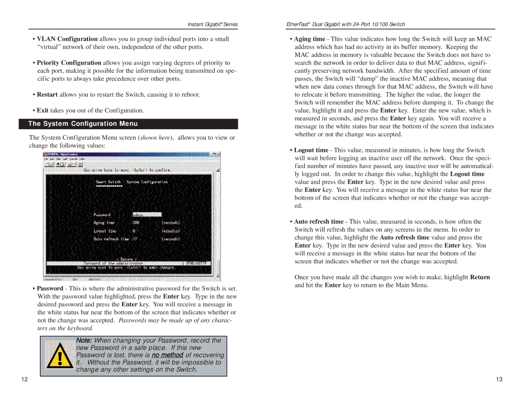 Linksys EF24G2 manual System Configuration Menu 