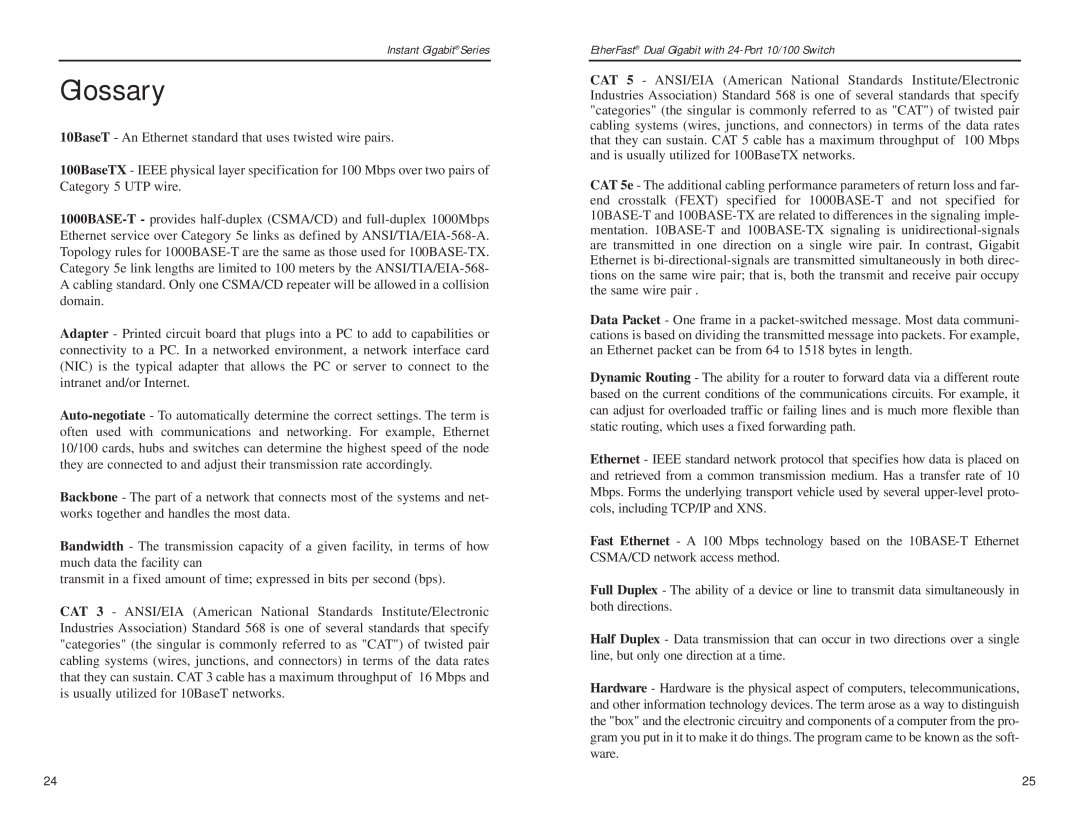 Linksys EF24G2 manual Glossary 