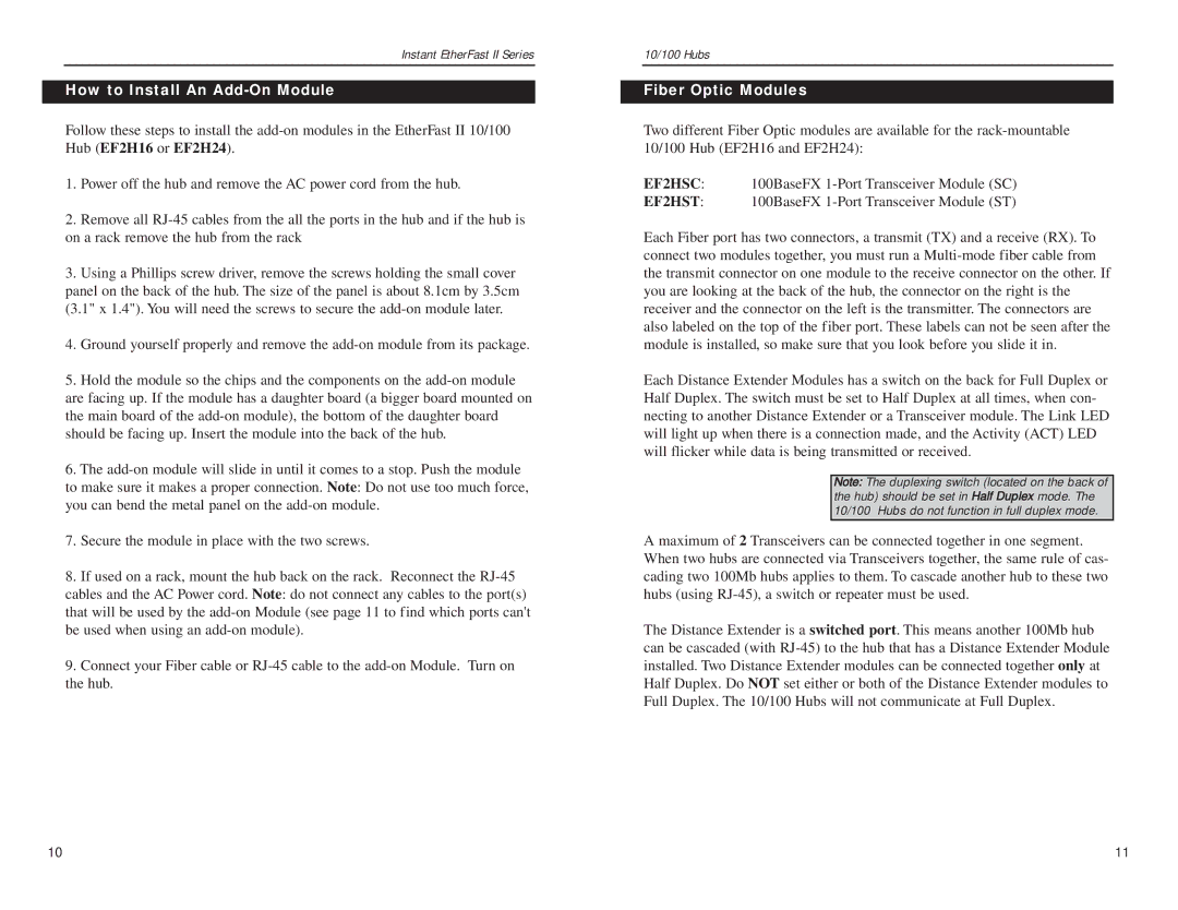 Linksys EF2H16, EF2H24 manual How to Install An Add-On Module, Fiber Optic Modules 